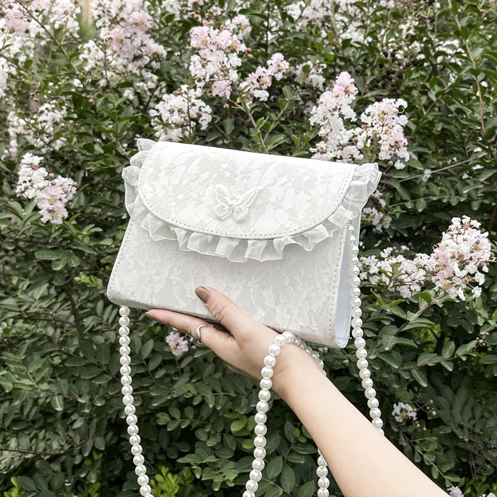 Wholesale Vintage niche bag, pearl crossbody bag, lace shoulder bag, small bag