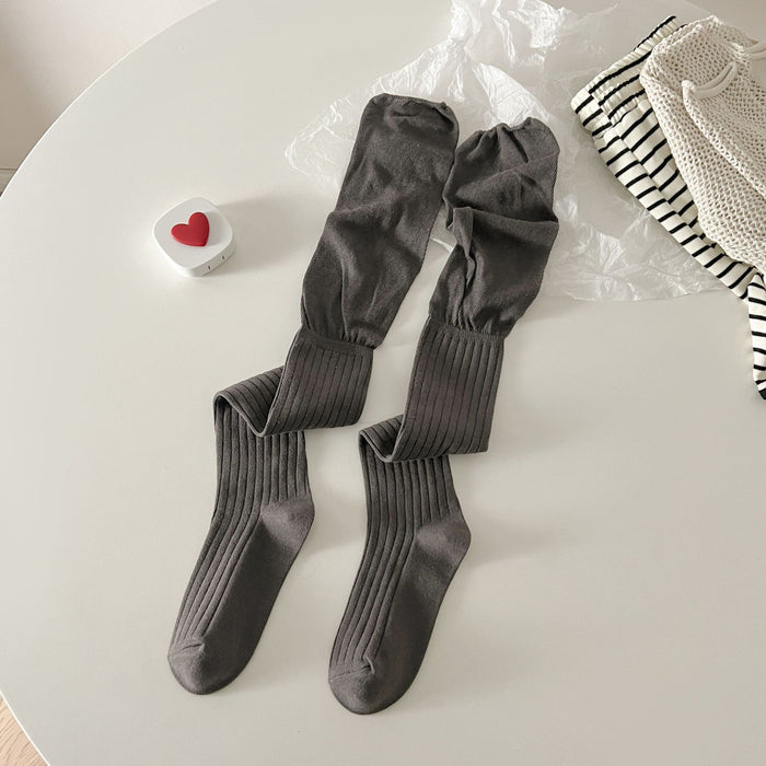 Wholesale Solid color knee high socks with patchwork stacking, women's versatile high socks paired with boots