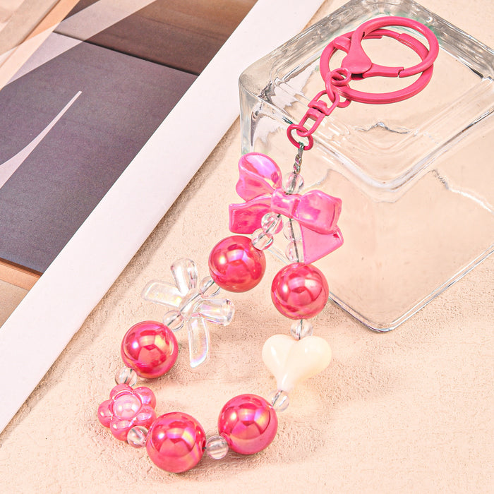 Wholesale Fresh Candy Color Plated Beaded Keychain Small Pendant Bow