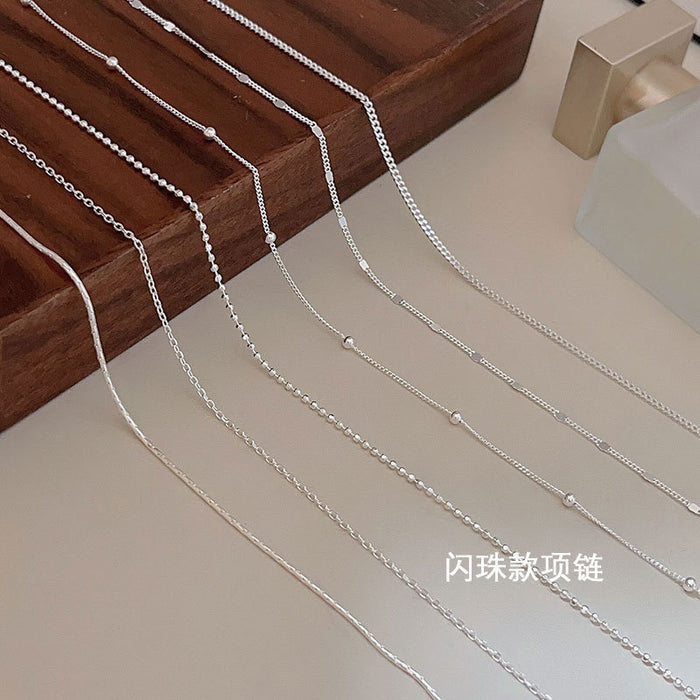 Wholesale Pure silver plain chain necklace for women, light luxury, fine layering, versatile DIY pendant
