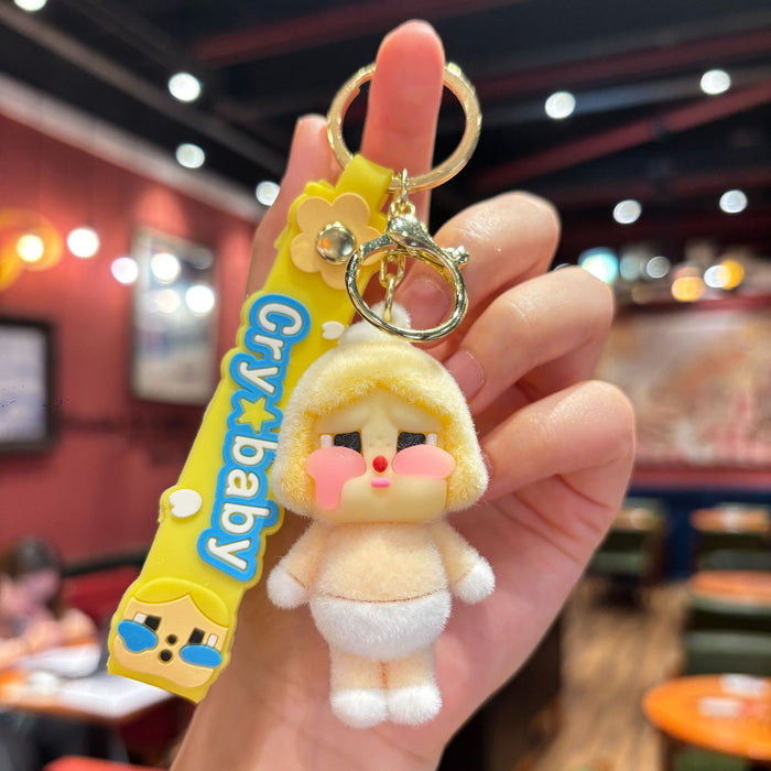 Wholesale Creative flocking  keychain cartoon cute girl doll bag pendant claw machine small gift