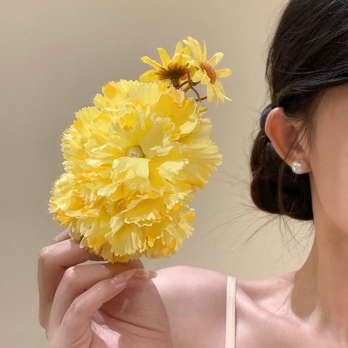 Wholesale Yellow Flower Hairpin, Female Flower Side Clip, Holiday Style Photo Hair Accessory
