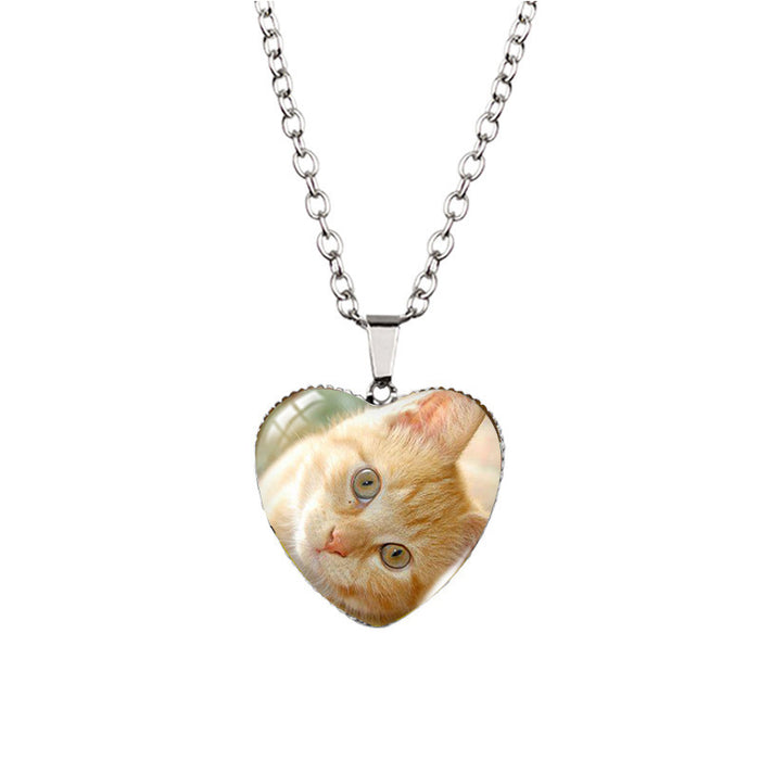 Wholesale bear heart-shaped animal Time gem necklace European and American Cat Peach heart pendant necklace sweater chain