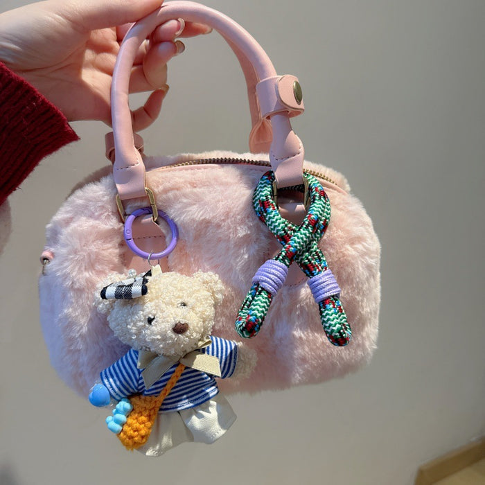 Wholesale  Cute Satchel Pendant Bear Mobile Phone Rope Color Rope Keychain Toy Bag Pendant