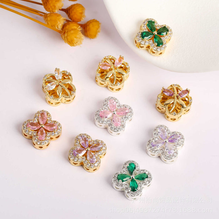 Wholesale Gold silver inlaid zircon clover flower separated beads scattered beads DIY crystal bracelet mobile phone chain accessories