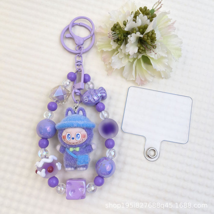 Wholesale Flocked Baseball Cap Colorful Beaded Mobile Phone Chain Keychain Bag Doll Pendant Accessories