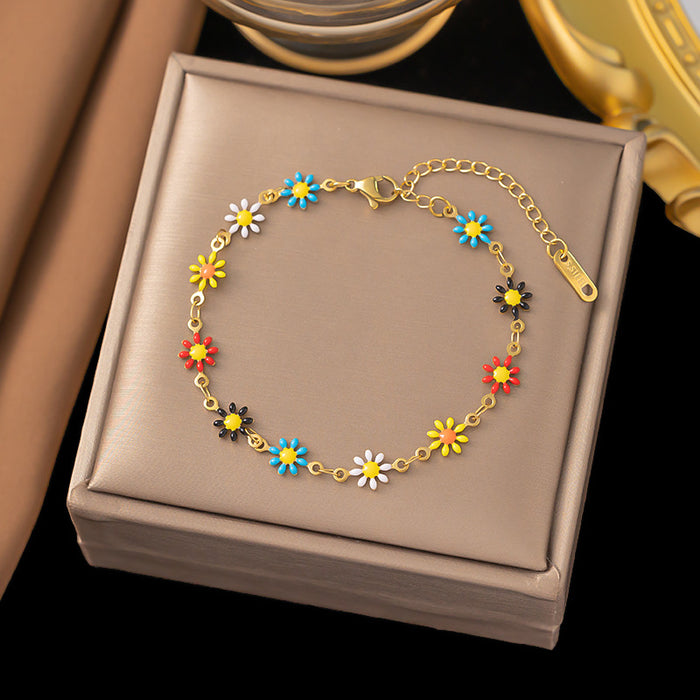 Wholesale Colorful Daisy Titanium Steel Bracelet Necklace JDC-BT-YiB002