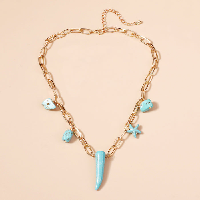 Wholesale cartoon fashion bohemian turquoise retro wolf tooth necklace