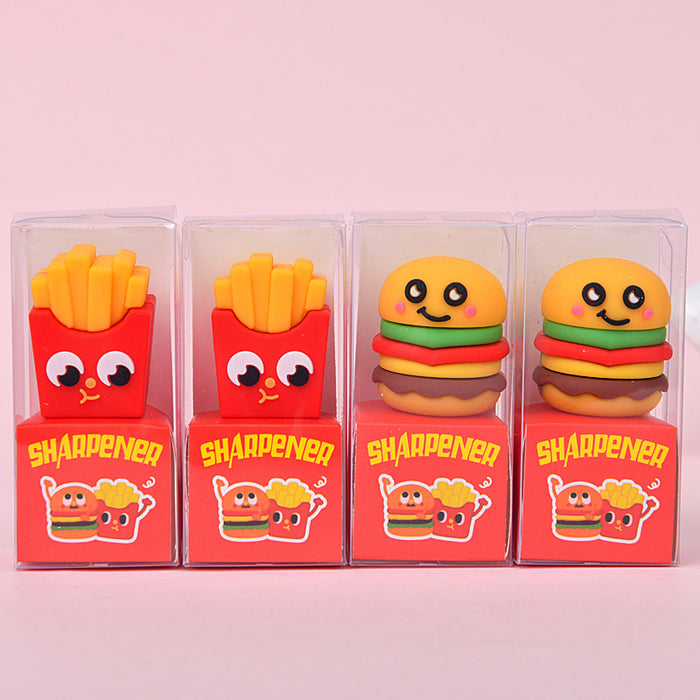 Wholesale 24pcs Cute fries hamburger cartoon students pencil sharpener pencil sharpener