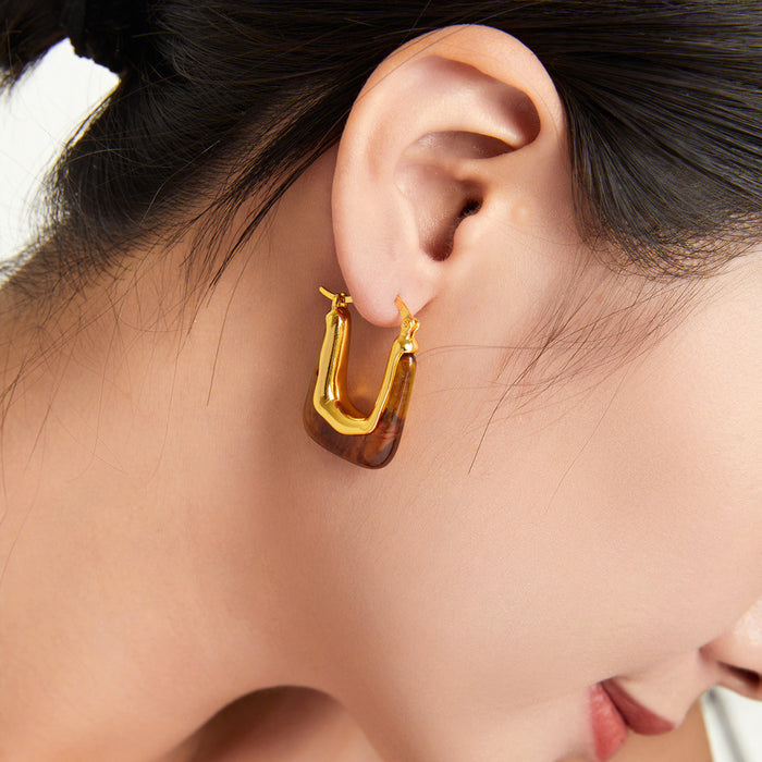 Wholesale Resin U-shaped Copper Earrings JDC-ES-MiLi001