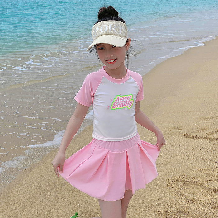 Wholesale Swimsuit polyester sports two-piece set color blocked hot spring swimsuit