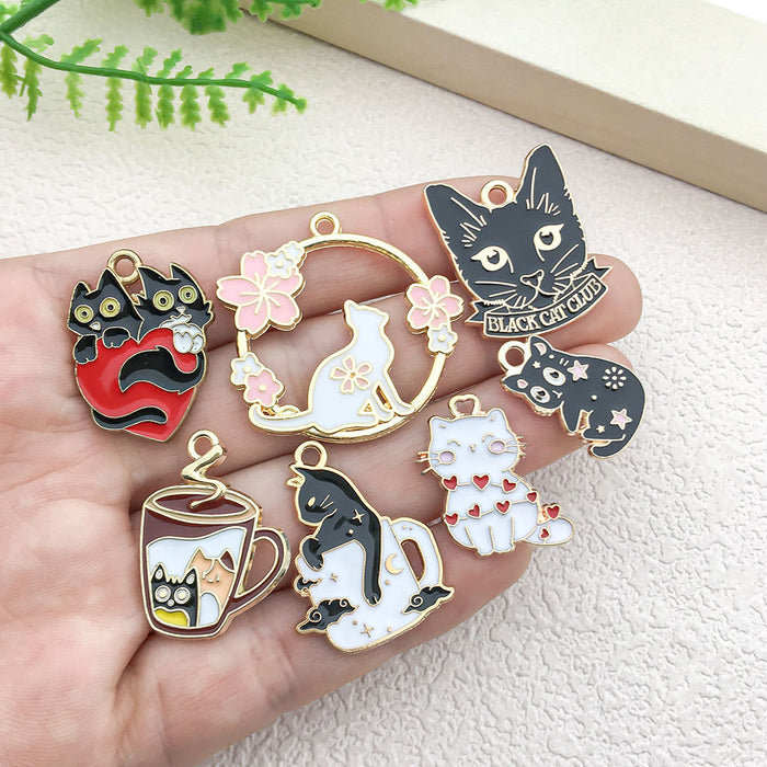 Wholesale Mixed 10 cartoon black and white cat jewelry pendant earrings necklace pendant
