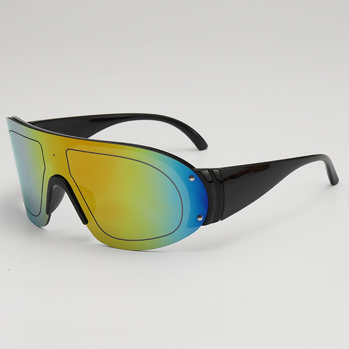 Wholesale New one-piece large frame sunglasses with high-end feel, wide leg color film sports cycling sunglasses