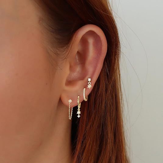 Wholesale Real gold brass electroplated fashionable women's zircon inlaid chain tassel pendant women's earrings