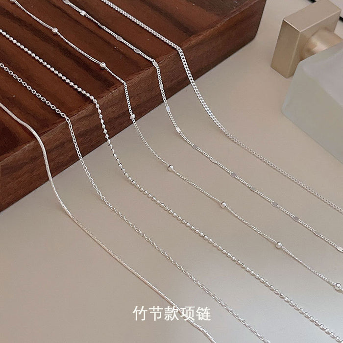 Wholesale Pure silver plain chain necklace for women, light luxury, fine layering, versatile DIY pendant