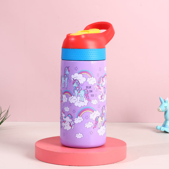 Wholesale Children' s thermos stainless steel water cup graffiti cartoon outdoor straw cup portable sports water bottle