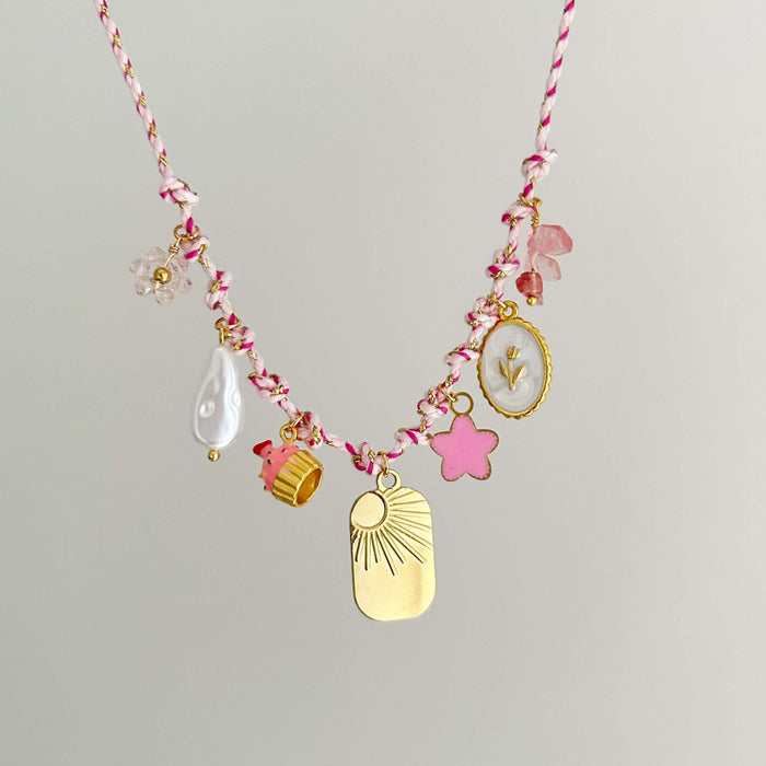Wholesale Summer Ocean Themed Charm Pendant Necklace Titanium Steel Electroplated Colorful Rope Strand Stylish Jewelry Accessory