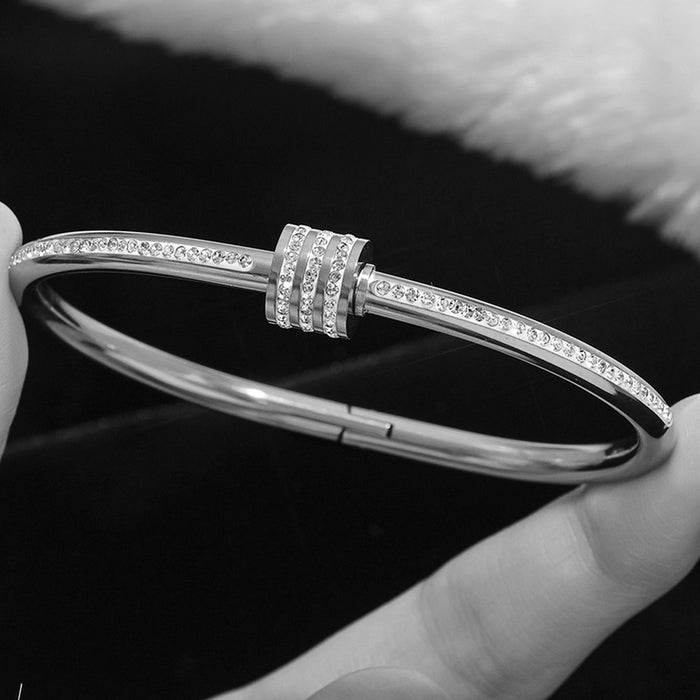 Wholesale Titanium Steel Rhinestone Clover Bangle Bracelet Set Gold And Silver Fashion Jewelry