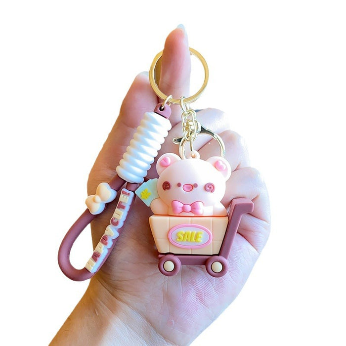 Wholesale Cartoon shopping cart keychain exquisite figurine backpack ornament hanging decoration
