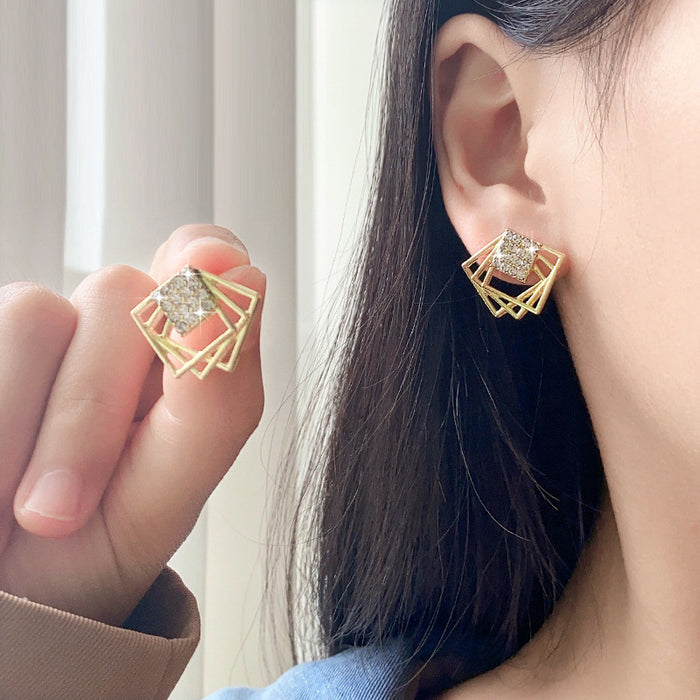 Wholesale Geometric block studded diamond earrings, simple, fashionable, personalized, versatile earrings and accessories