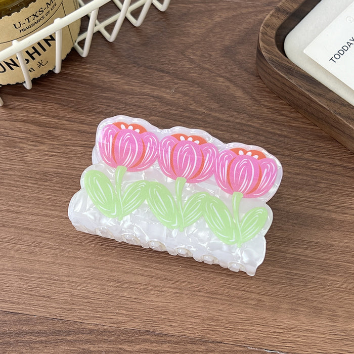 Wholesale Handmade Acetic Acid Pink Tulip Flower Claw Clip Hair Accessory Sweet Girl Casual Gift