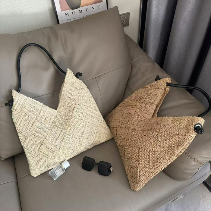 Wholesale Leisure hollowed out single shoulder cotton thread woven bag, new handheld grass woven bag