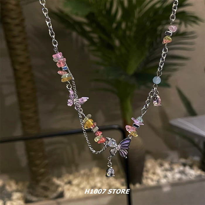 Wholesale Chic Colorful Glazed Butterfly Necklace Alloy Jewelry Accessory