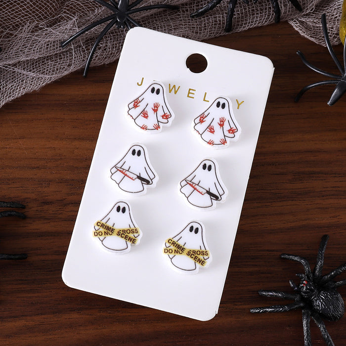 Wholesale Acrylic Ghost Earring Set Cute Colorful Flower Design