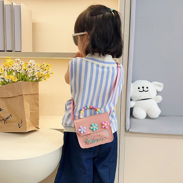 Wholesale Trendy Kids Handbag with Flower Pearl Design Cute Shoulder Bag