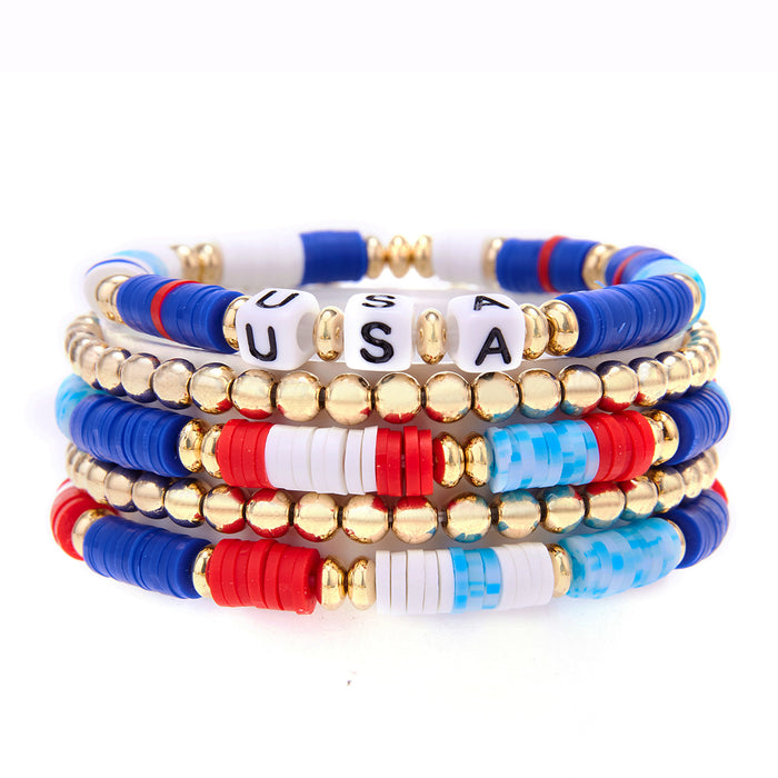 Wholesale Soft ceramic bracelet set, personalized alloy drip oil national flag pendant bracelet