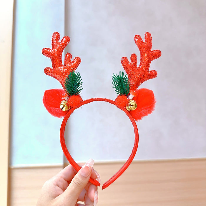 Wholesale Christmas Headband Christmas Antlers Hair Stamp Headwear Holiday Decorative Gift Big Bow Headband Hair Accessories Headwear