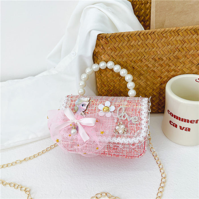 Wholesale Children's Bag Chain Bag Pearl Accessories Hand Bag  Children's Cute Little Flower Shoulder Bag Girl