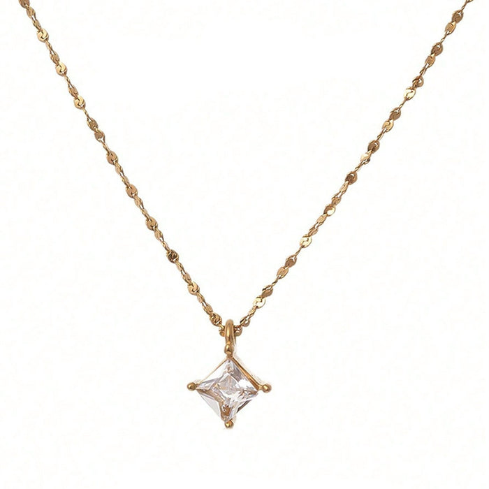 Wholesale Solo diamond cube teardrop diamond necklace,  simple and exquisite titanium steel clavicle chain necklace