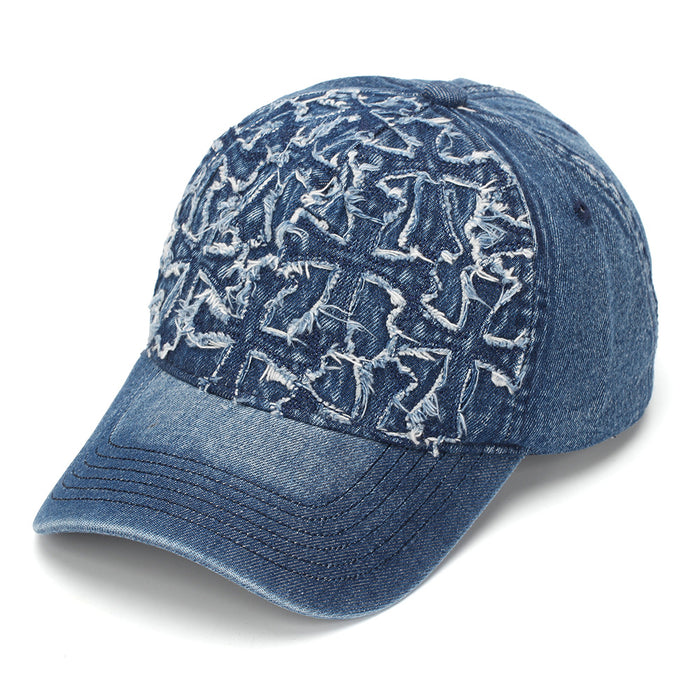 Wholesale Stylish Women' s Soft Top Washed Denim Baseball Cap with Cross Embroidery Sun Protection Hat