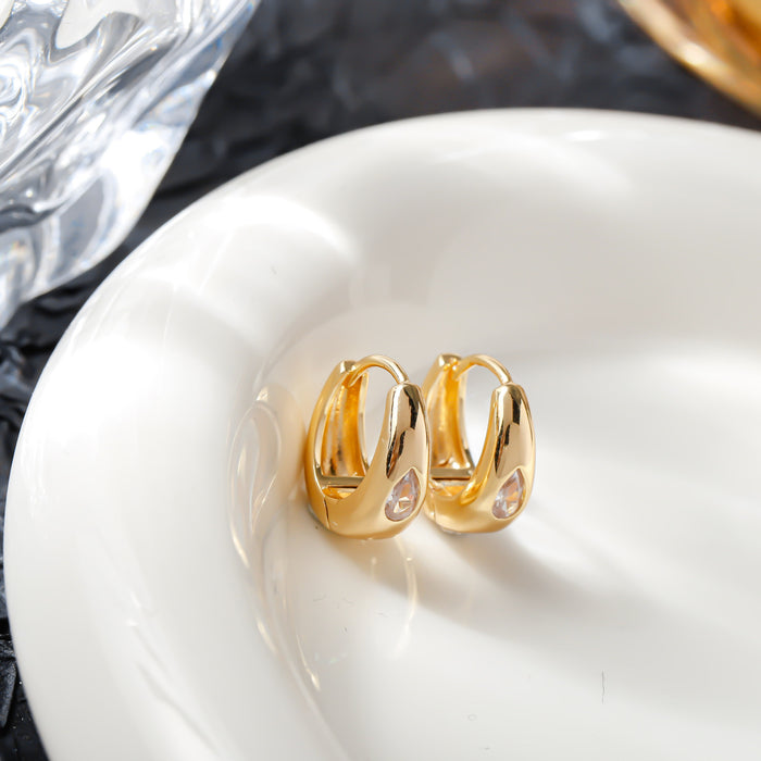 Wholesale Silver Needle Large Aperture Earrings Horse Eye Zirconia Heavy Industry Zirconia Inlaid Women's Arc shaped Earrings Jewelry