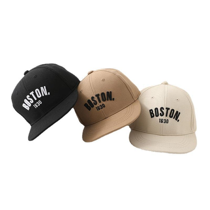 Wholesale Trendy Kids Embroidered Letter Flat Brim Baseball Cap Unisex Green Boston Sunscreen Casual Resale Accessory