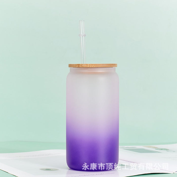 Wholesale Sublimation 16oz Thermal Transfer Frosted Gradient Bamboo Lid Glass JDC-CUP-DingChun003