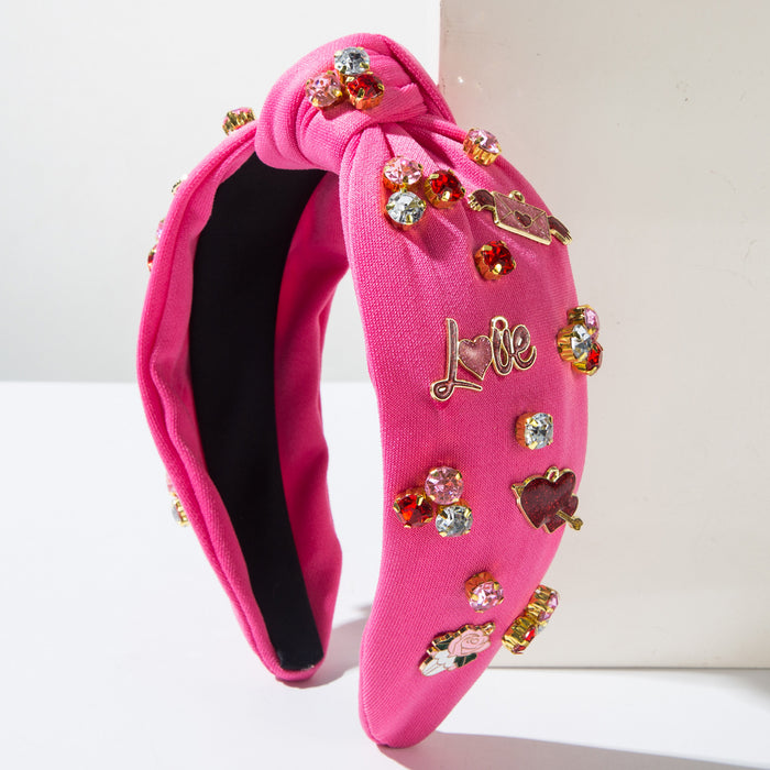 Wholesale Valentine' s Day diamond-encrusted heart-shaped letter wide headband