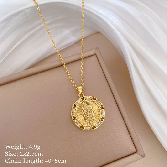 Wholesale A delicate and elegant bronze micro-set Madonna necklace with a vintage,  artistic style.