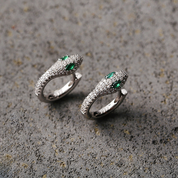 Wholesale  Green-eyed snake ear buckle s925 sterling silver design earrings women's  earrings