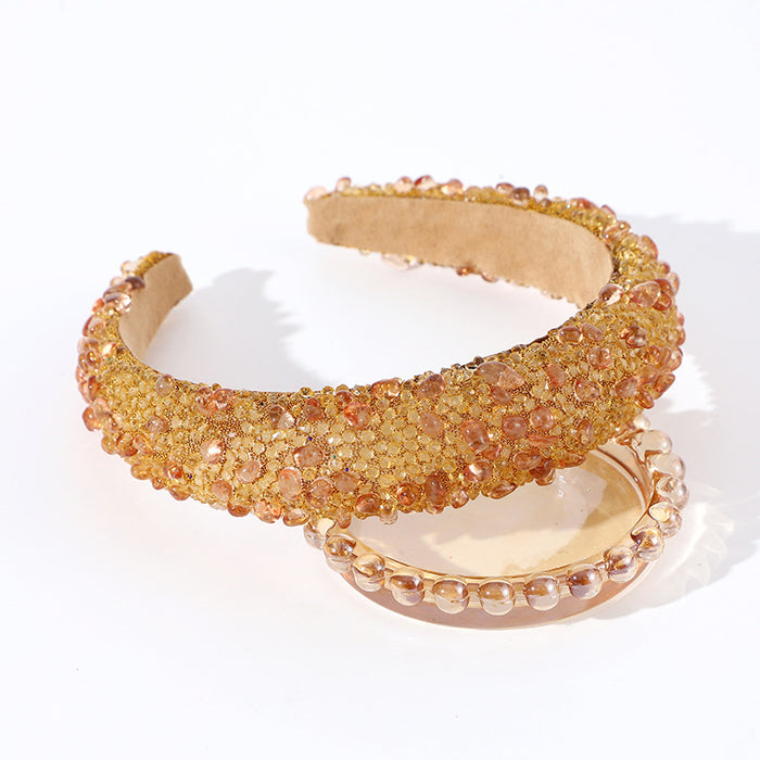 Wholesale Temperament headband women' s high-end super flash full diamond sponge daily dopamine solid color headband