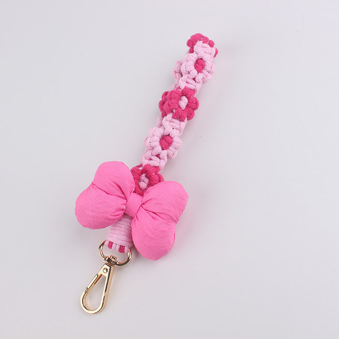 Wholesale Cotton-Filled Bow Mobile Phone Pendant Braided Mobile Phone Chain Small  Flower Braided Rope Keychain Bag