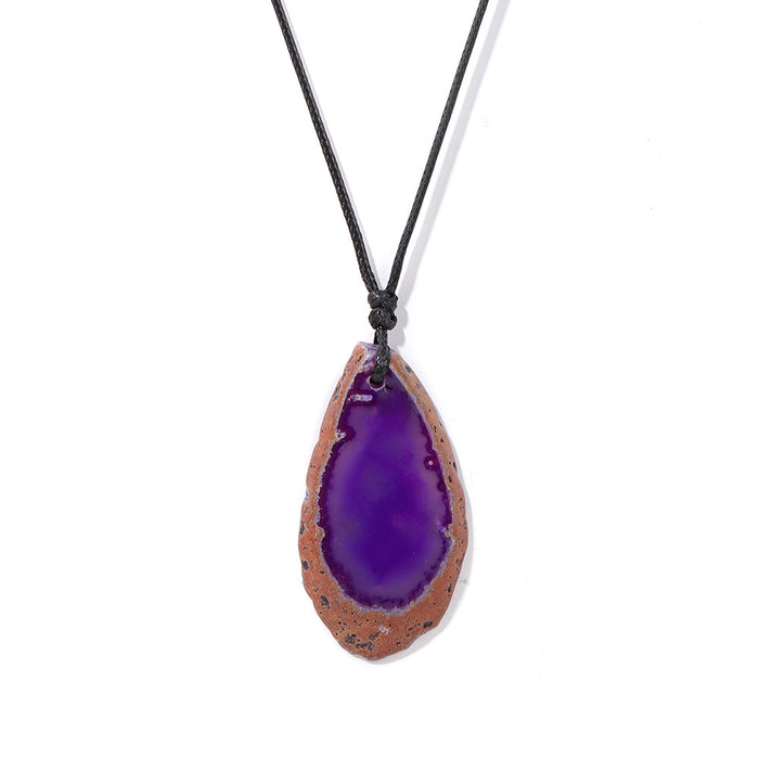 Wholesale Stone and agate slice necklace energy stone irregular pendant birthstone necklace