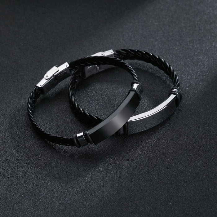 Wholesale Twist Woven Leather Stainless Steel Bracelet Fashion Accessory