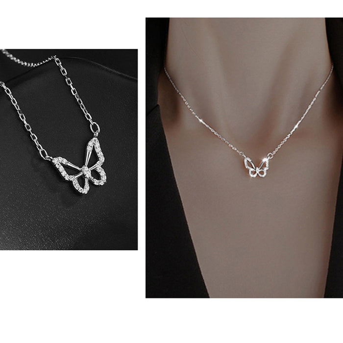 Wholesale Silver butterfly-shaped diamond necklace for women