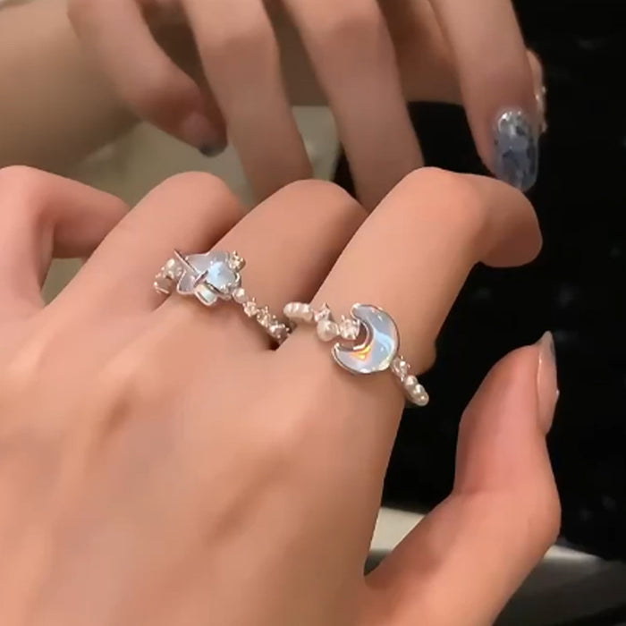 Wholesale Glacier Blue Star Moon Ring Adjustable Ring for Women