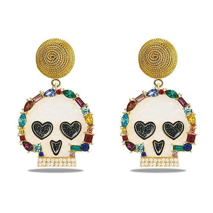 Wholesale Earrings Halloween Skull Gothic Color Rhinestone Earrings MOQ≥3 JDC-ES-YuanY001