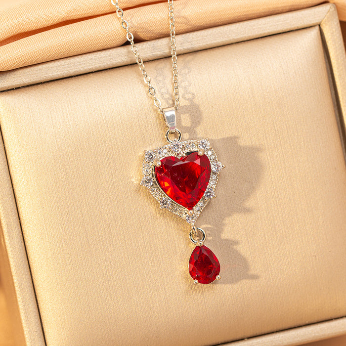 Wholesale Titanium steel necklace with red zircon