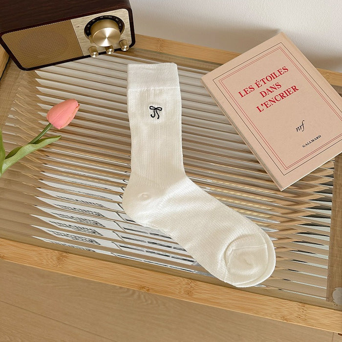 Wholesale Bow tie socks boneless mid tube socks mesh breathable long socks thin stacking socks