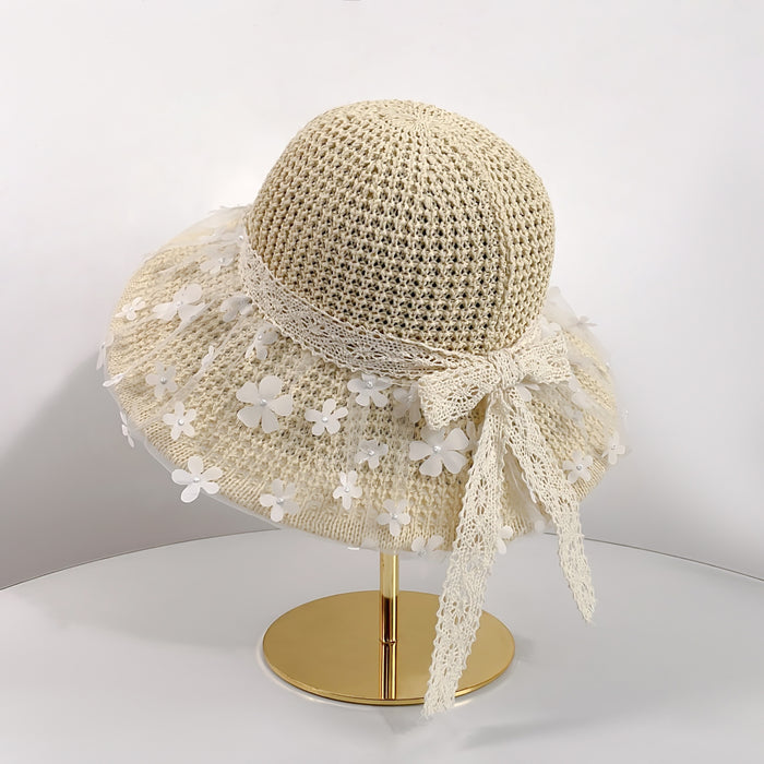 Wholesale Lace flower big grass hat versatile beach hat, sunshade and sun protection fisherman hat